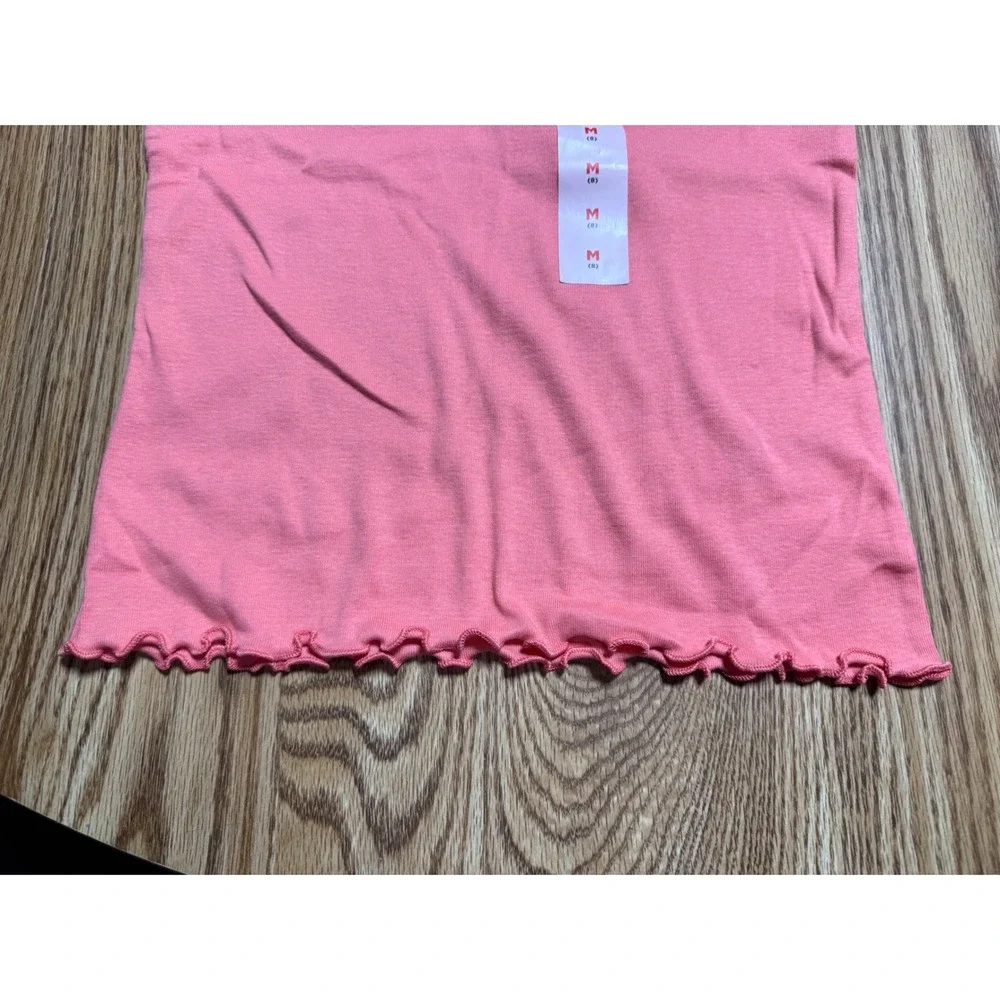 Old Navy Girls M 8 Coral Lettuce Trim Ribbed Short Sleeve Notched Neck Tee NWT